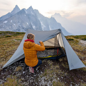 setting up a tent